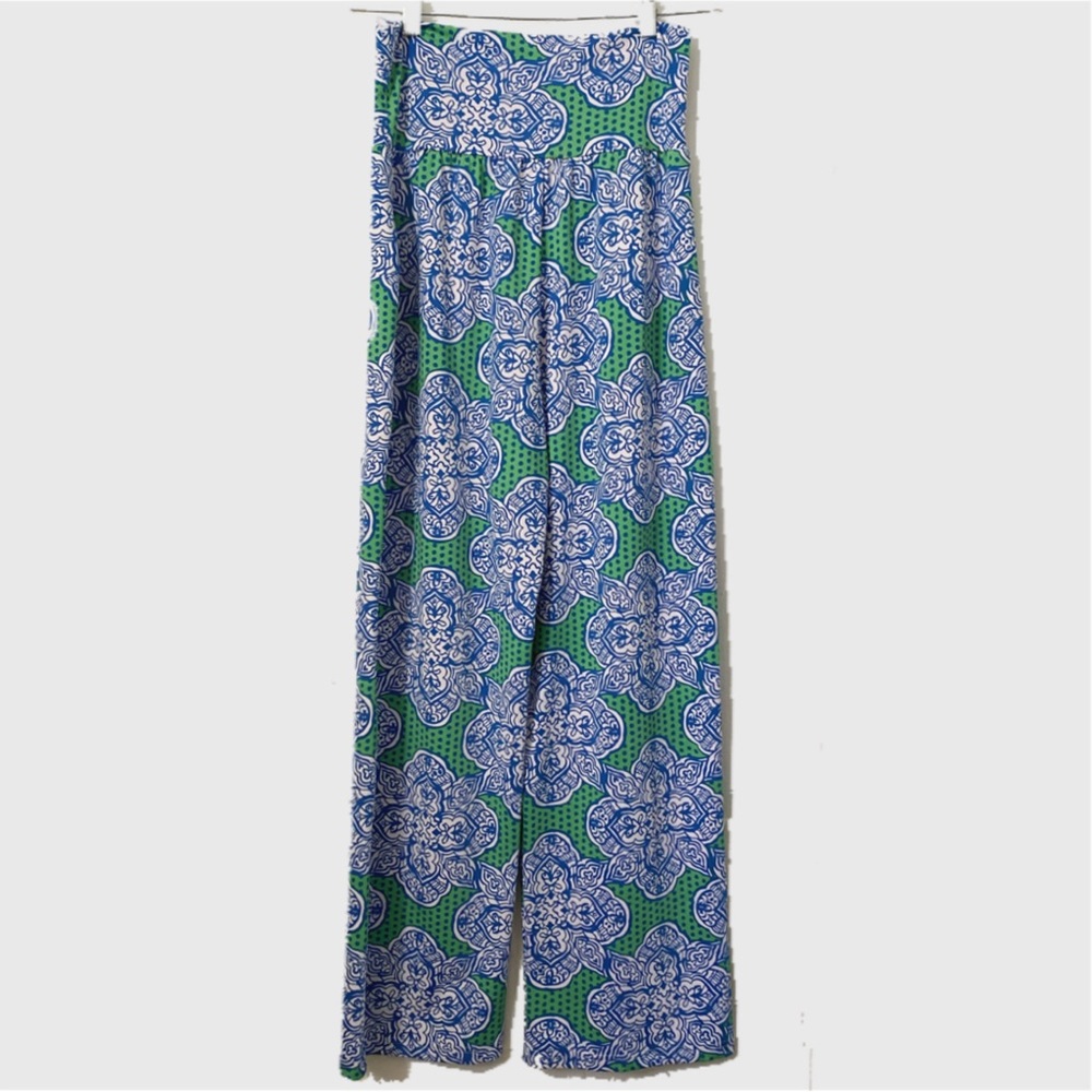Buckhead Bettie’s Mai Tai green royal blue high waist wide leg pants